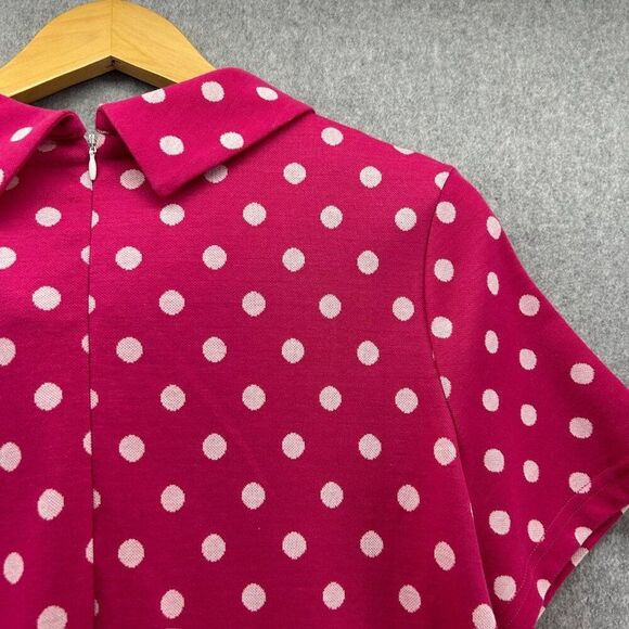 Tyler Böe NWT Pink Polka Dot Dress Womens Large Pleated Pockets Peter Pan Collar - Picture 6 of 14